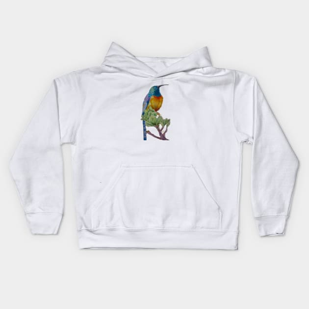 Orange Breasted Sunbird Hand Painted Kids Hoodie by Random Happiness